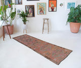 Vintage Turkish runner rug in living room setting, old rug, antique rug, pastel colors, faded colors, Turkish rug, vintage rug, soft rug, Portland, Oregon, rug store, rug shop, local shop