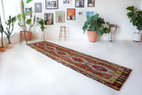 Vintage Turkish runner rug in a living room setting, pile rug, Turkish rug, vintage rug, portland, rug shop, bright colors, wild shaman, soft rug, bold color, Portland, Oregon, rug store, rug shop, local shop, antique rug
