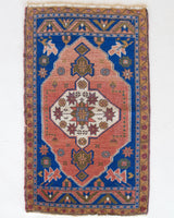 Vintage mini kilim rug in room decor setting, kilim, Turkish rug, vintage rug, portland, rug shop, bright colors, wild shaman, soft rug, bold color, Portland, Oregon, rug store, rug shop, local shop