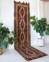 Vintage Turkish runner rug in a living room setting, pile rug, Turkish rug, vintage rug, portland, rug shop, bright colors, wild shaman, soft rug, bold color, Portland, Oregon, rug store, rug shop, local shop, antique rug