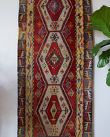 Vintage Turkish runner rug in a living room setting, pile rug, Turkish rug, vintage rug, portland, rug shop, bright colors, wild shaman, soft rug, bold color, Portland, Oregon, rug store, rug shop, local shop, antique rug