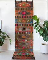 Vintage Turkish runner rug in a living room setting, pile rug, Turkish rug, vintage rug, portland, rug shop, bright colors, wild shaman, soft rug, bold color, Portland, Oregon, rug store, rug shop, local shop, antique rug