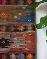 Vintage Turkish runner rug in a living room setting, pile rug, Turkish rug, vintage rug, portland, rug shop, bright colors, wild shaman, soft rug, bold color, Portland, Oregon, rug store, rug shop, local shop, antique rug