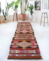 Vintage Turkish runner rug in a living room setting, pile rug, Turkish rug, vintage rug, portland, rug shop, bright colors, wild shaman, soft rug, bold color, Portland, Oregon, rug store, rug shop, local shop, antique rug
