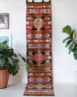 Vintage Turkish runner rug in a living room setting, pile rug, Turkish rug, vintage rug, portland, rug shop, bright colors, wild shaman, soft rug, bold color, Portland, Oregon, rug store, rug shop, local shop, antique rug