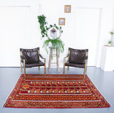 orange, red, olive green, kilim, kilim rug, vintage rug, portland rug store, flat weave