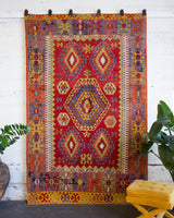 Turkish rug, vintage rug, flat weave, kilim rug, large area rug, square rug, Wild Shaman, Portland, Oregon, rug store, rug shop, local shop, bright colors, area rug, red rug, bold color