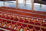 orange, red, olive green, kilim, kilim rug, vintage rug, portland rug store, flat weave