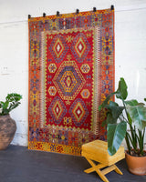 Turkish rug, vintage rug, flat weave, kilim rug, large area rug, square rug, Wild Shaman, Portland, Oregon, rug store, rug shop, local shop, bright colors, area rug, red rug, bold color