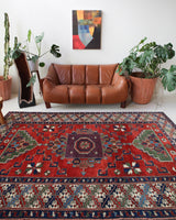 Vintage Turkish rug in a living room setting, pile rug, Turkish rug, vintage rug, portland, rug shop, bright colors, wild shaman, soft rug, bold color, Portland, Oregon, rug store, rug shop, local shop, antique rug