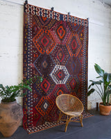 Turkish rug, vintage rug, flat weave, kilim rug, large area rug, square rug, Wild Shaman, Portland, Oregon, rug store, rug shop, local shop, bright colors, area rug, red rug, bold color