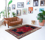 Vintage Turkish rug in a living room setting, pile rug, Turkish rug, vintage rug, portland, rug shop, bright colors, wild shaman, soft rug, bold color, Portland, Oregon, rug store, rug shop, local shop