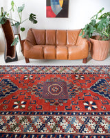 Vintage Turkish rug in a living room setting, pile rug, Turkish rug, vintage rug, portland, rug shop, bright colors, wild shaman, soft rug, bold color, Portland, Oregon, rug store, rug shop, local shop, antique rug