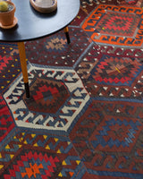 Turkish rug, vintage rug, flat weave, kilim rug, large area rug, square rug, Wild Shaman, Portland, Oregon, rug store, rug shop, local shop, bright colors, area rug, red rug, bold color