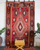 Turkish rug, vintage rug, flat weave, kilim rug, large area rug, square rug, Wild Shaman, Portland, Oregon, rug store, rug shop, local shop, bright colors, area rug, red rug, bold color