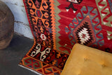 Turkish rug, vintage rug, flat weave, kilim rug, large area rug, square rug, Wild Shaman, Portland, Oregon, rug store, rug shop, local shop, bright colors, area rug, red rug, bold color
