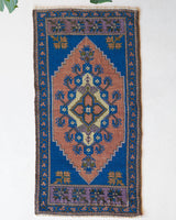 Vintage mini kilim rug in room decor setting, kilim, Turkish rug, vintage rug, portland, rug shop, bright colors, wild shaman, soft rug, bold color, Portland, Oregon, rug store, rug shop, local shop