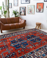 Vintage Turkish rug in a living room setting, pile rug, Turkish rug, vintage rug, portland, rug shop, bright colors, wild shaman, soft rug, bold color, Portland, Oregon, rug store, rug shop, local shop