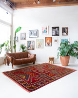 Vintage Turkish rug in a living room setting, pile rug, Turkish rug, vintage rug, portland, rug shop, bright colors, wild shaman, soft rug, bold color, Portland, Oregon, rug store, rug shop, local shop
