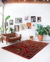 Vintage Turkish rug in a living room setting, pile rug, Turkish rug, vintage rug, portland, rug shop, bright colors, wild shaman, soft rug, bold color, Portland, Oregon, rug store, rug shop, local shop