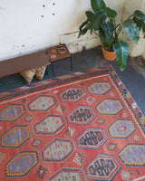 old rug, antique rug, earthy colors, faded colors, Turkish rug, vintage rug, flat weave, kilim rug, large area rug, square rug, Wild Shaman, Portland, Oregon, rug store, rug shop, local shop