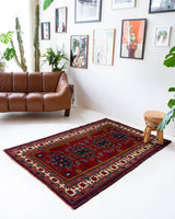 Vintage Turkish rug in a living room setting, pile rug, Turkish rug, vintage rug, portland, rug shop, bright colors, wild shaman, soft rug, bold color, Portland, Oregon, rug store, rug shop, local shop