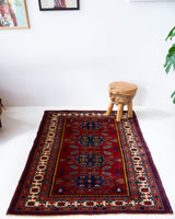 Vintage Turkish rug in a living room setting, pile rug, Turkish rug, vintage rug, portland, rug shop, bright colors, wild shaman, soft rug, bold color, Portland, Oregon, rug store, rug shop, local shop