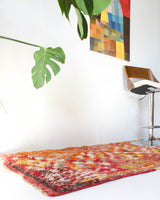 Vintage Turkish runner rug in living room setting, old rug, antique rug, pastel colors, faded colors, Turkish rug, vintage rug, soft rug, Portland, Oregon, rug store, rug shop, local shop