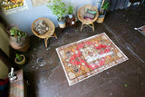 Vintage Turkish faded Anatolian Rug 4.1ft x 5.9ft