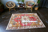 Vintage Turkish faded Anatolian Rug 4.1ft x 5.9ft
