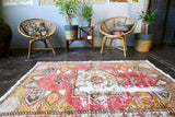 Vintage Turkish faded Anatolian Rug 4.1ft x 5.9ft