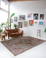 Vintage Turkish rug in living room setting, old rug, antique rug, pastel colors, faded colors, Turkish rug, vintage rug, soft rug, Portland, Oregon, rug store, rug shop, local shop