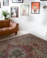 Vintage Turkish rug in living room setting, old rug, antique rug, pastel colors, faded colors, Turkish rug, vintage rug, soft rug, Portland, Oregon, rug store, rug shop, local shop