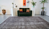 Vintage Overdyed Isparta Rug in Dark Gray 6.2ftx9.2ft