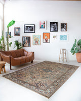 Vintage Turkish rug in living room setting, old rug, antique rug, pastel colors, faded colors, Turkish rug, vintage rug, soft rug, Portland, Oregon, rug store, rug shop, local shop