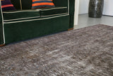 Vintage Overdyed Isparta Rug in Dark Gray 6.2ftx9.2ft
