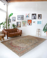 Vintage Turkish rug in living room setting, old rug, antique rug, pastel colors, faded colors, Turkish rug, vintage rug, soft rug, Portland, Oregon, rug store, rug shop, local shop