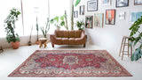 Vintage Turkish rug in living room setting, old rug, antique rug, pastel colors, faded colors, Turkish rug, vintage rug, soft rug, Portland, Oregon, rug store, rug shop, local shop