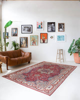 Vintage Turkish rug in living room setting, old rug, antique rug, pastel colors, faded colors, Turkish rug, vintage rug, soft rug, Portland, Oregon, rug store, rug shop, local shop