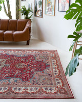 Vintage Turkish rug in living room setting, old rug, antique rug, pastel colors, faded colors, Turkish rug, vintage rug, soft rug, Portland, Oregon, rug store, rug shop, local shop