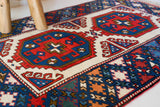 Vintage mini kilim rug in room decor setting, kilim, Turkish rug, vintage rug, portland, rug shop, bright colors, wild shaman, soft rug, bold color, Portland, Oregon, rug store, rug shop, local shop
