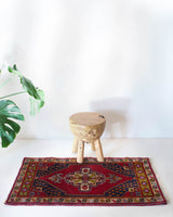 Vintage mini kilim rug in room decor setting, kilim, Turkish rug, vintage rug, portland, rug shop, bright colors, wild shaman, soft rug, bold color, Portland, Oregon, rug store, rug shop, local shop