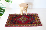 Vintage mini kilim rug in room decor setting, kilim, Turkish rug, vintage rug, portland, rug shop, bright colors, wild shaman, soft rug, bold color, Portland, Oregon, rug store, rug shop, local shop