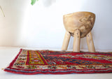 Vintage mini kilim rug in room decor setting, kilim, Turkish rug, vintage rug, portland, rug shop, bright colors, wild shaman, soft rug, bold color, Portland, Oregon, rug store, rug shop, local shop