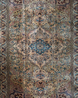 Vintage Turkish rug in living room setting, old rug, antique rug, pastel colors, faded colors, Turkish rug, vintage rug, soft rug, Portland, Oregon, rug store, rug shop, local shop