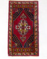 Vintage mini kilim rug in room decor setting, kilim, Turkish rug, vintage rug, portland, rug shop, bright colors, wild shaman, soft rug, bold color, Portland, Oregon, rug store, rug shop, local shop