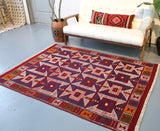 Vintage Bergama Kozak Cicim Kilim 4.9ftx6.7ft