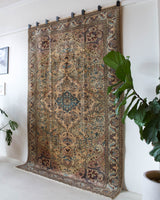 Vintage Turkish rug in living room setting, old rug, antique rug, pastel colors, faded colors, Turkish rug, vintage rug, soft rug, Portland, Oregon, rug store, rug shop, local shop