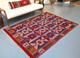 Vintage Bergama Kozak Cicim Kilim 4.9ftx6.7ft