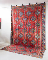 Vintage kilim rug in room decor setting, kilim, Turkish rug, vintage rug, portland, rug shop, bright colors, wild shaman, bold color, Portland, Oregon, rug store, rug shop, local shop, antique rug